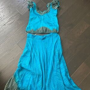 Lehenga Choli Blue & Gray Tie Dye Print Girls Size